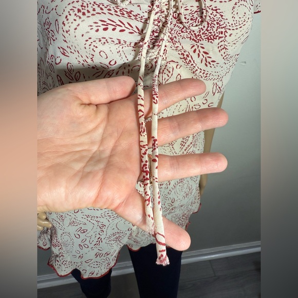 Y2K Jonathan Martin Studio‎ Paisley Cream/Red Sheer Top Scrunch Bow Women’s Sz L - Picture 3 of 8